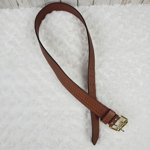 Leather Tooled Belt Brown Size Medium 34-36 - Picture 9 of 11